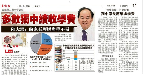 多数独中续收学费  陈大锦：盼家长理解办学不易