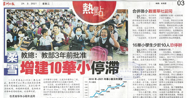 教总：教育部3年前批准 柔雪增建10华小停滞