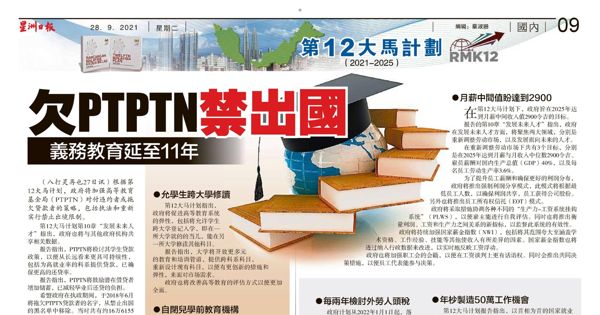 第12大马计划：欠PTPTN禁出国 义务教育延至11年