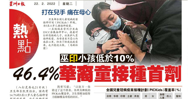 巫印小孩低于10%  46.4%华裔孩童接种首剂