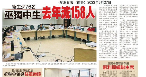 新生少76名 诗巫独中生去年减158人